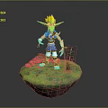 Fantasy Game Character With Blonde Hair Pointed Ears And Blue Outfit Standing On Green Island