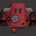 Red Mechanical Robot With Antenna Tracked Legs And Armored Body