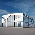 Modern Building Exterior With Glass Curved Facade White Frame And Blue Sky Design