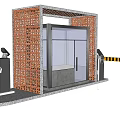 Modern Entrance Gatehouse With Red Brick Woven Walls Glass Doors And Striped Barriers