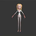 Cartoon Red Haired Female Character Wearing Light Green Top And Black Pants On Gray Background