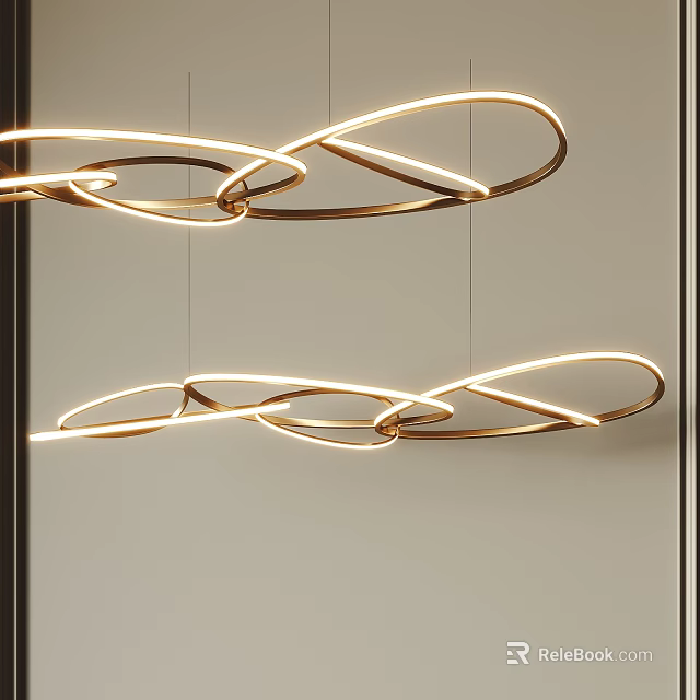 Modern Curved Chandeliers with Twisted Metallic Rings and LED Illuminated Design for Interior Decor 3d model 