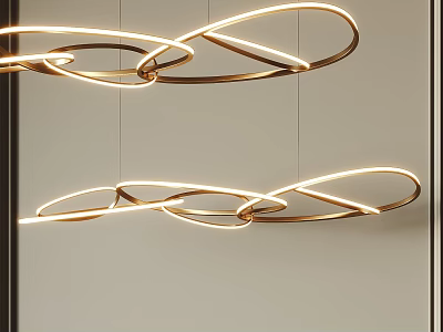 Modern Curved Chandeliers with Twisted Metallic Rings and LED Illuminated Design for Interior Decor 3d model