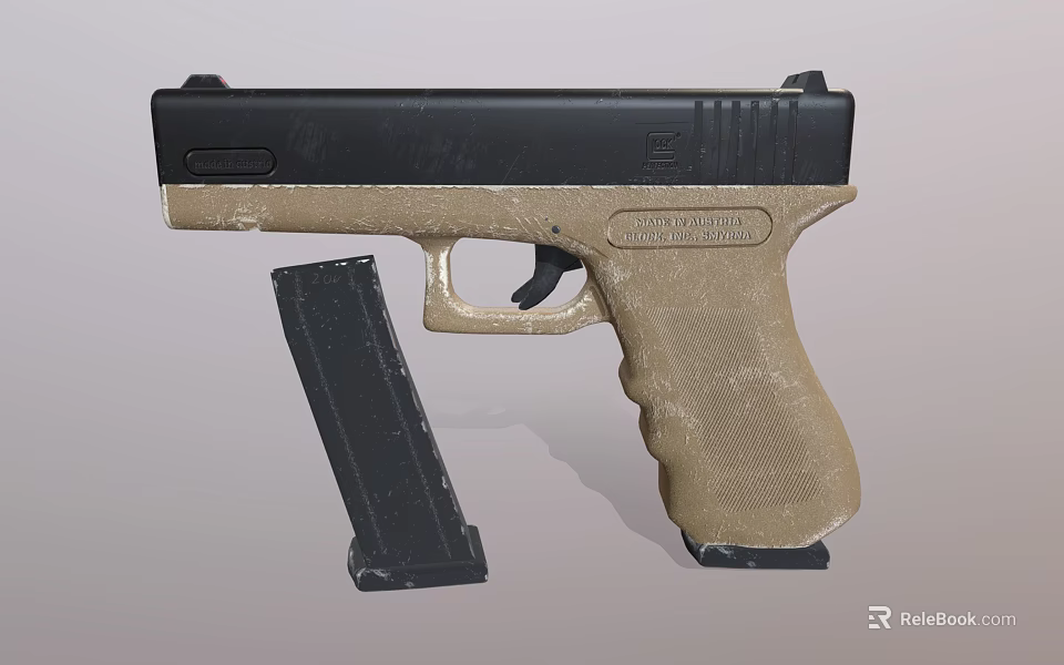 Tan and Black Tactical Pistol With Detachable Magazine And Ergonomic Grip 3d model 