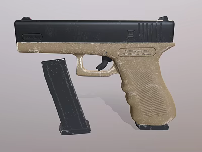 Tan and Black Tactical Pistol With Detachable Magazine And Ergonomic Grip 3d model