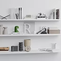 Stylish White Shelves With Decorative Inflatable Models Vases Books And Clocks 3d model