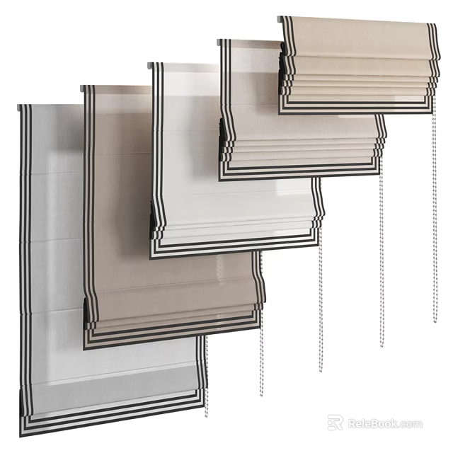 Stylish Neutral Tone Window Blinds With Black Trim And Pull Cords 3d model 