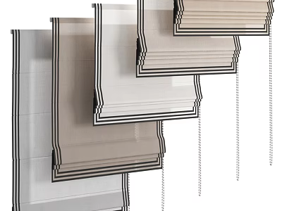 Stylish Neutral Tone Window Blinds With Black Trim And Pull Cords 3d model