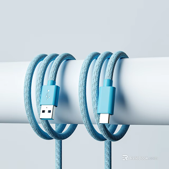 Blue Braided USB to USB C Fast Charging Cable for Mobile Devices 3d model 
