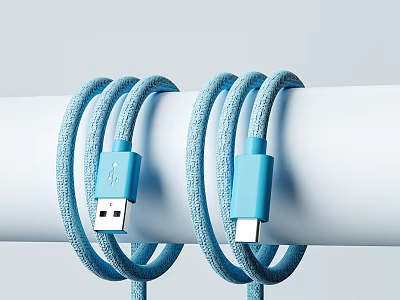 Blue Braided USB to USB C Fast Charging Cable for Mobile Devices 3d model