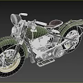 Green Vintage Motorcycle with Yellow Wheels Brown Seat and Chrome Engine