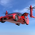 Futuristic Red Flying Car With Modern Aerodynamic Design And Rotor Blades