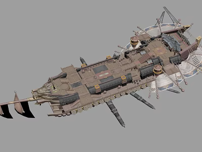 Elaborate Water Vessel Design Featuring Multiple Decks Mechanical Arms And Round Propellers 3d model