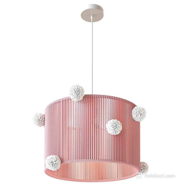 Stylish Pink Striped Chandelier with Decorative White Pom Poms for Modern Spaces 3d model 