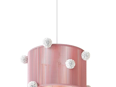 Stylish Pink Striped Chandelier with Decorative White Pom Poms for Modern Spaces 3d model
