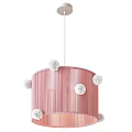 Stylish Pink Striped Chandelier with Decorative White Pom Poms for Modern Spaces