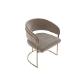 Modern Beige Velvet Accent Chair With Gold Metal Frame And Curved Armrest Design