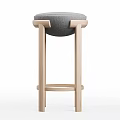 Modern Wooden Bar Stool With Round Upholstered Seat And Tall Legs