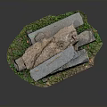 Stacked Natural Stones With Green Moss And Grass On Gray Background