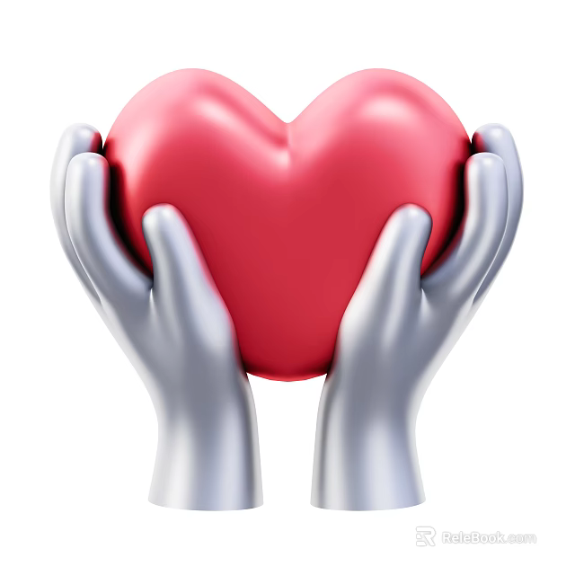 Decorative Ornament Set Featuring Silver Hands Holding Red Heart Decoration 3d model 