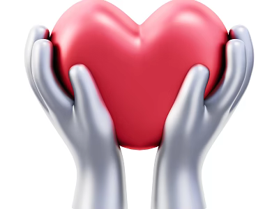 Decorative Ornament Set Featuring Silver Hands Holding Red Heart Decoration 3d model
