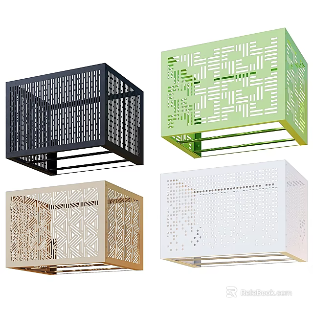 Modern Hanging Decorative Perforated Cubes With Geometric Patterns In Various Colors 3d model