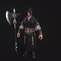 Ancient Warrior Character Holding Large Battle Axe In Traditional Clothing