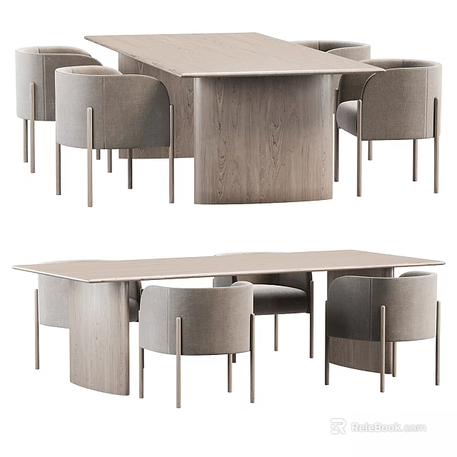 Modern Wooden Dining Table Set With Upholstered Chairs And Minimalist Design 3d model 