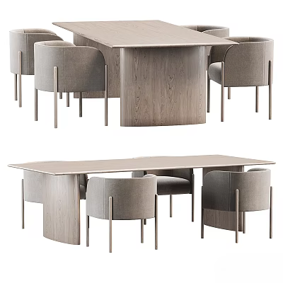 Modern Wooden Dining Table Set With Upholstered Chairs And Minimalist Design 3d model