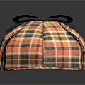 Orange Plaid Hat with Black Bow Flat Brim Soft Fabric Vintage Fashion Design