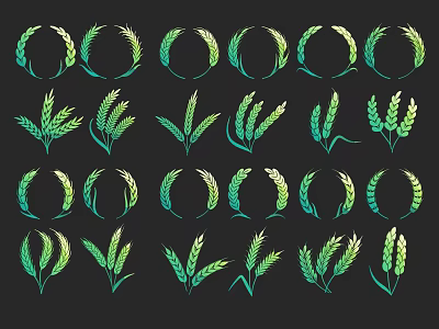 Decorative Wheat Ear And Circular Wreath Design Elements On Black Background 3d model