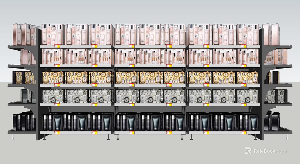 Well Organized Supermarket General Merchandise Display With Daily Necessities Cosmetics And Food Products On Shelves 3d model 