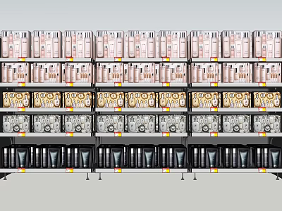 Well Organized Supermarket General Merchandise Display With Daily Necessities Cosmetics And Food Products On Shelves 3d model