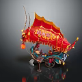 Traditional Decorative Functional Cart With Red Canopy Lanterns And Seafood Delivery Setup 3d model