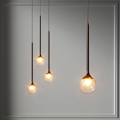 Modern Pendant Lights With Metal Rods And Glass Spherical Shades Emitting Warm Glow 3d model