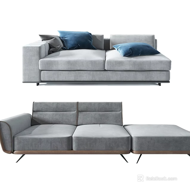 Modern Gray Fabric Sofa Set With Blue Cushions And Stylish Design 3d model 