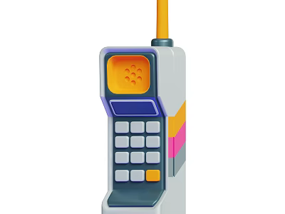 Vintage Mobile Phone Daily Electrical Appliance Featuring Gray Yellow Blue Pink Antenna Keypad Screen 3d model