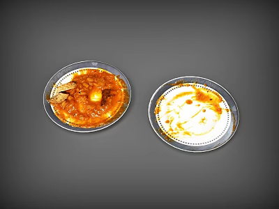 Tableware Set with Two Used Plates and Leftover Food Residue 3d model