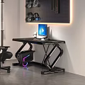 Modern Gaming Desk With Computer Monitor Headphones RGB Lighting And Wall