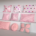 Pink Decorative Pillows With Polka Dots Bowknot Flower Shapes And Lace Trim