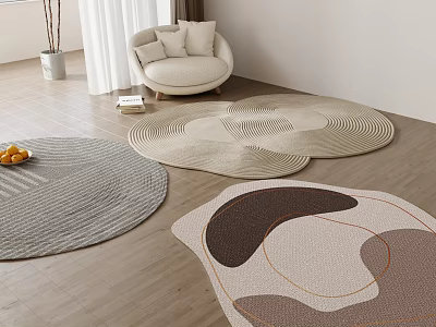 Stylish Shaped Rugs In Modern Living Room 3d model