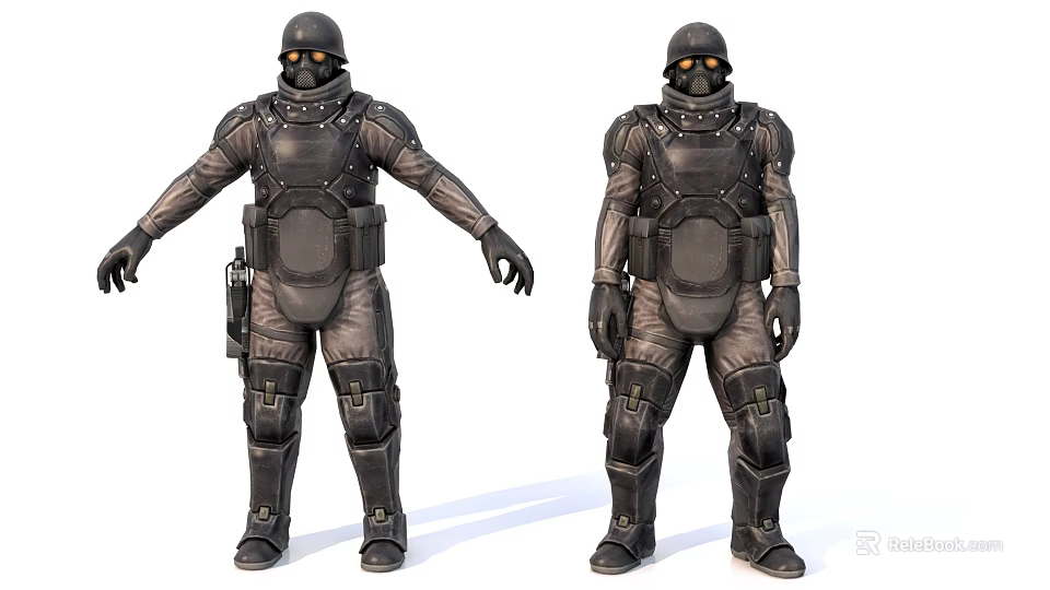 Men In Full Body Tactical Gear With Helmets And Gloves 3d model 