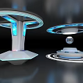 Modern Tech Display Stands With Circular Rings Blue Lighting And Screens 3d model