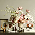 Decorative Ornament Set with Floral Bouquet Vase Clock Books Photo Frame and Candle Holder