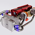 Heavy Duty Industrial Mechanical Equipment With Red Body Silver Radiator Blue Pipes And Turbo Fans