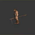 Primitive Caveman Character With Muscular Body And Wooden Club Weapon