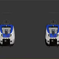 Modern Blue And White Train With Streamlined Design And Multiple Carriages