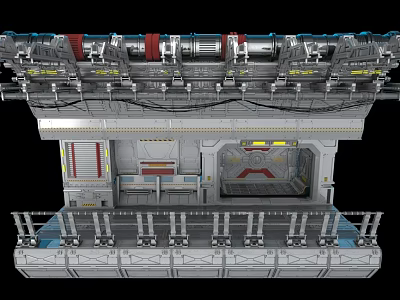 Industrial Sci Fi Scene With Mechanical Platforms Pipes And Control Panels 3d model
