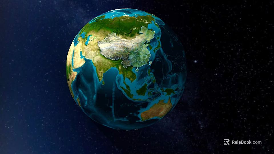 Beautiful Blue Green Earth Surface View Against Starry Space Background 3d model 