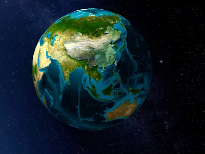 Beautiful Blue Green Earth Surface View Against Starry Space Background 3d model